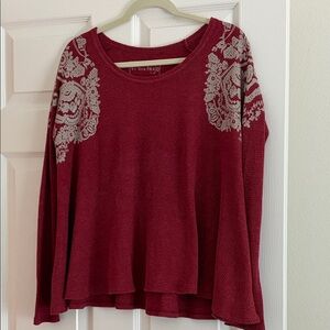 Free People Burgundy Floral Long Sleeve Top